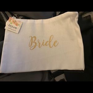 Gold and white canvas bride cosmetics bag